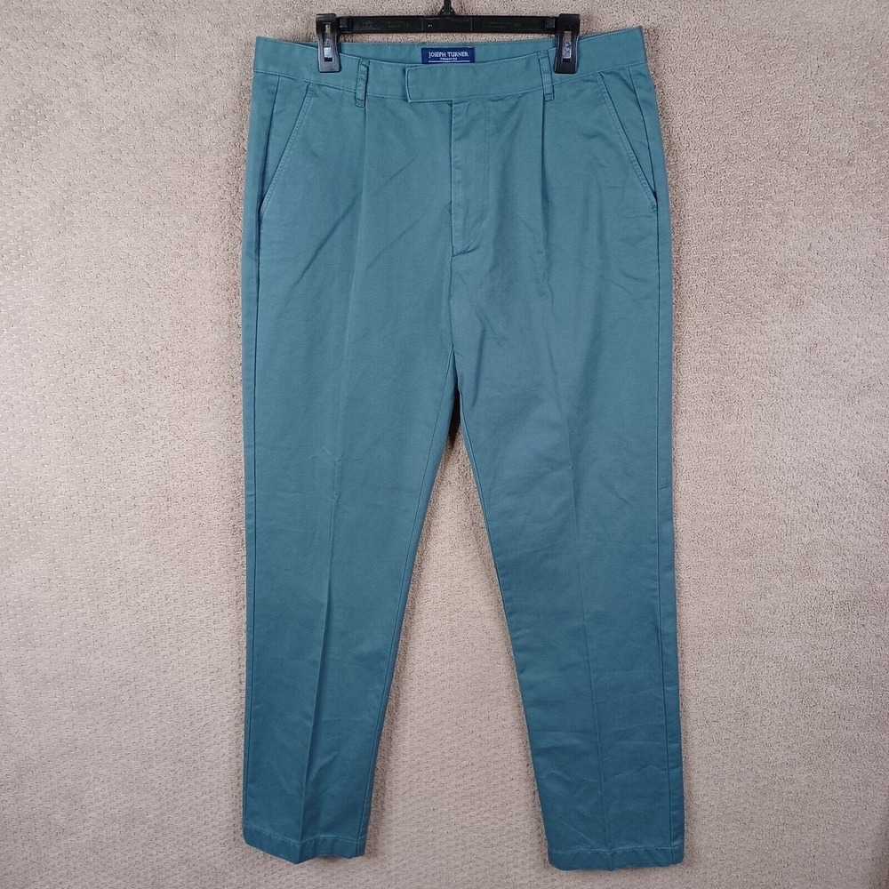 Joseph Turner Pants Mens 36x33 Green Heavy Chino Pleated‎ Yorkshire Cotton